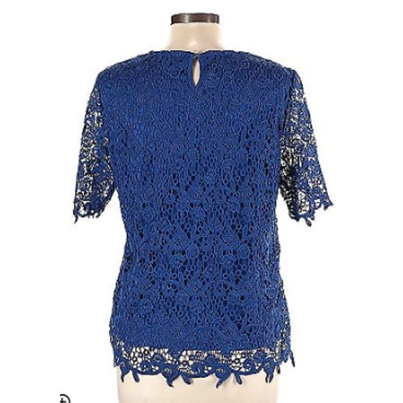 PHILOSOPHY Crochet Lace Pullover Top Shirt Denim Ocean Blue sz L NWT NEW - Picture 2 of 13